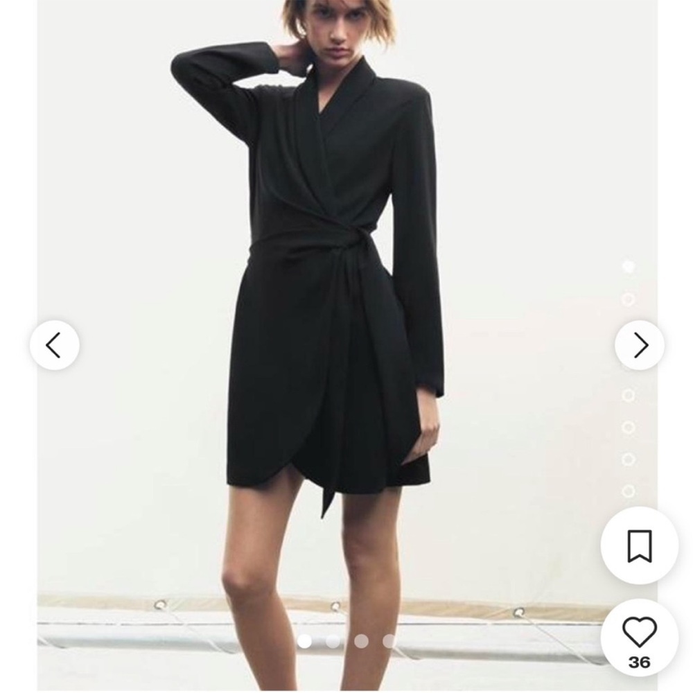 Zara Black Pareo Blazer Mini Wrap Dress Cocktail Party Formal minimalist